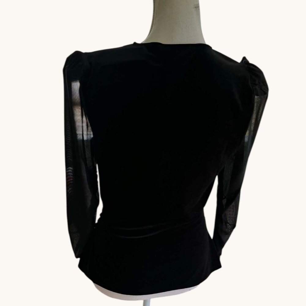 H by Halston Women's Velvet Sheer-Sleeve Faux-Wrap Top NWT - Picture 5 of 8